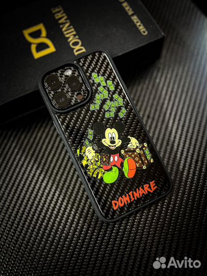 Карбоновый чехол iPhone 15 pro max Mickey mouse