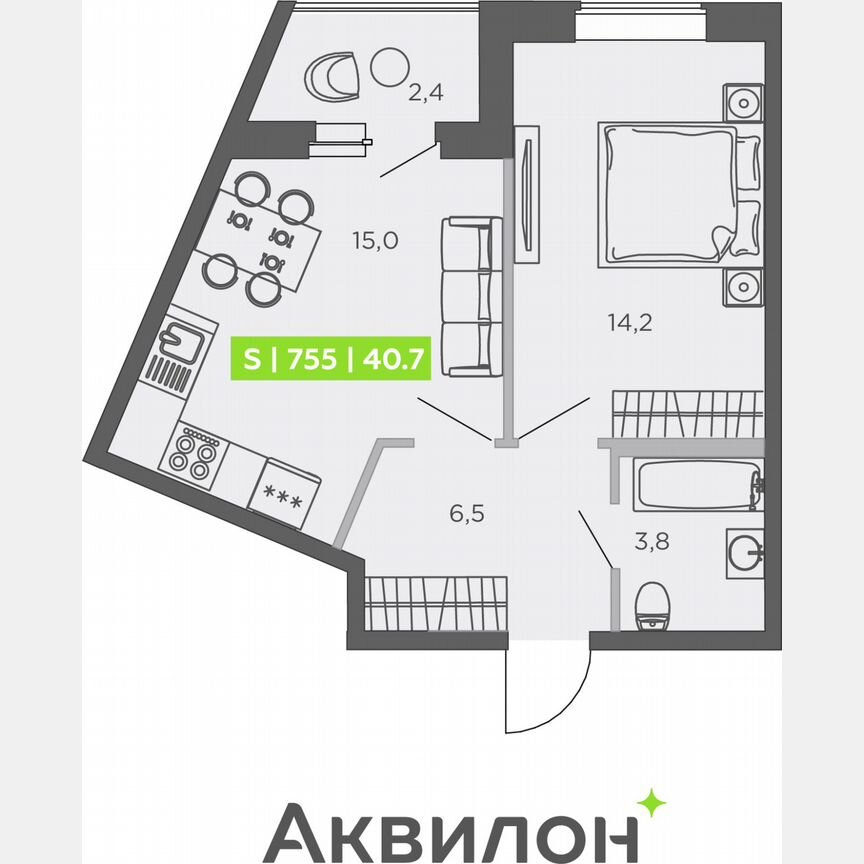 1-к. квартира, 40,7 м², 1/13 эт.