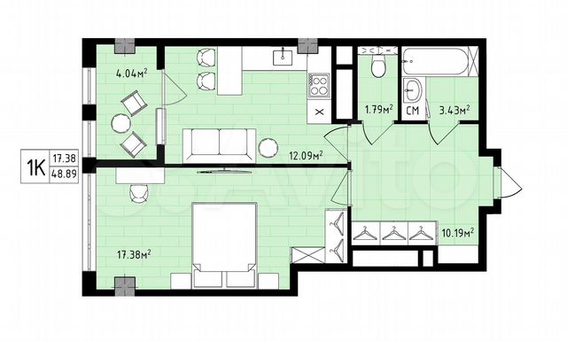 1-к. квартира, 48,9 м², 14/16 эт.
