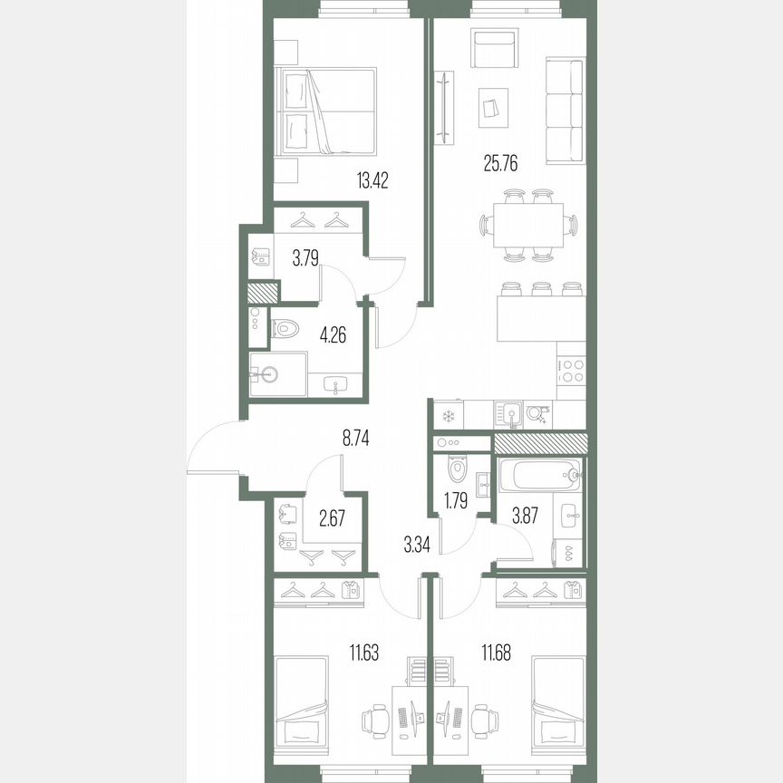 3-к. квартира, 91 м², 7/10 эт.