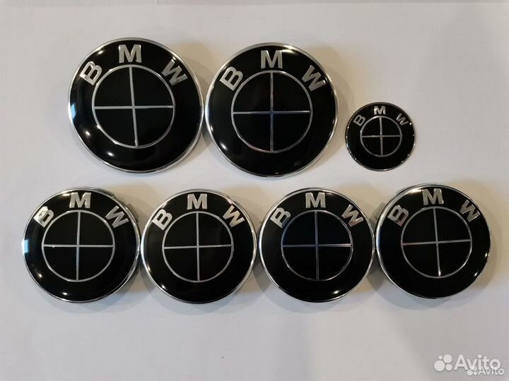 Комплект эмблем BMW Чёрный Black с хромом