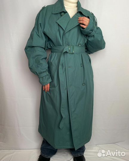 Винтажный тренч бледно-зеленого оттенка с поясом