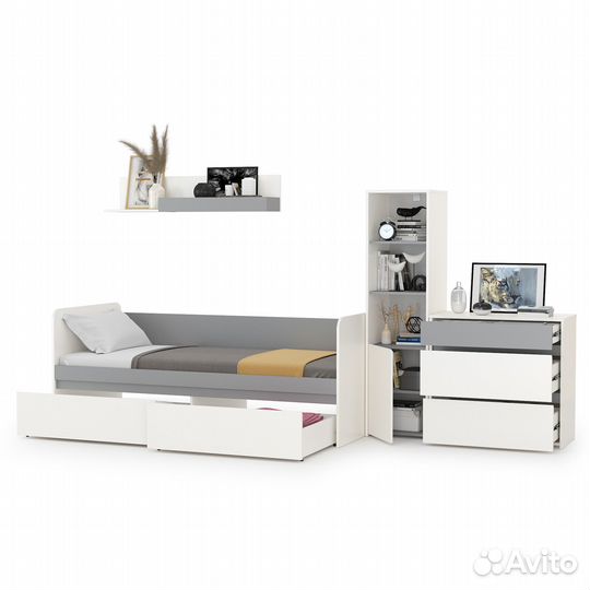 Мебель для детской Торонто № 22, цвет белый шагрень/стальной серый, шхгхв 314х84,4х149,7 см., спальн