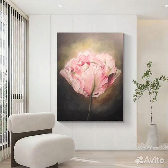 Картина маслом Розовый Тюльпан Уют и Элегантность
