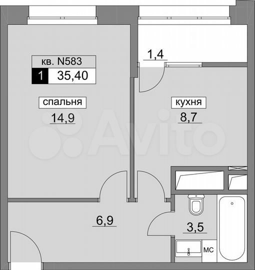 1-к. квартира, 35,9 м², 14/22 эт.
