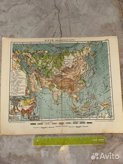 1912 Антикварная карта Азия (физическая)