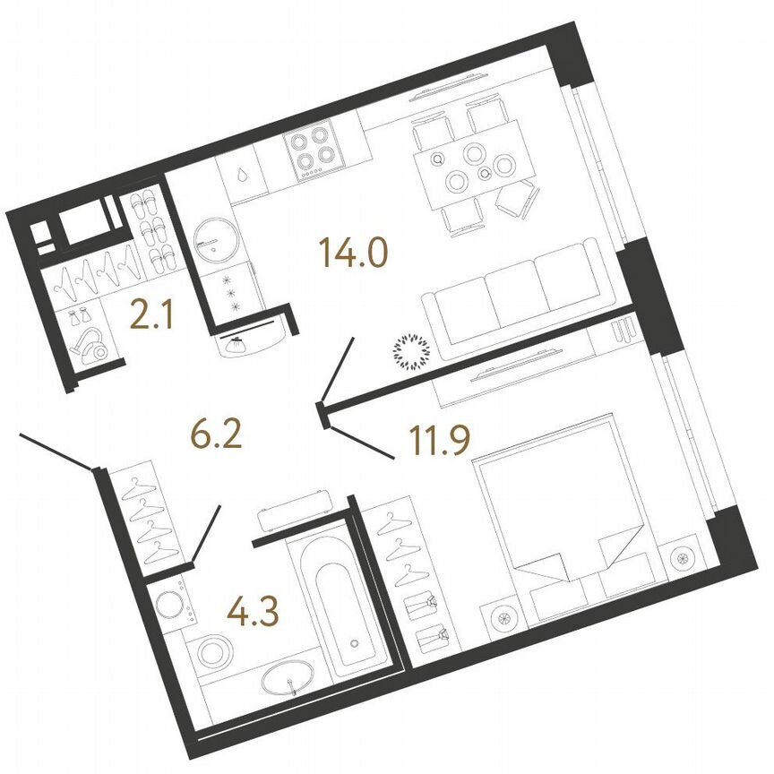 1-к. квартира, 38 м², 4/12 эт.