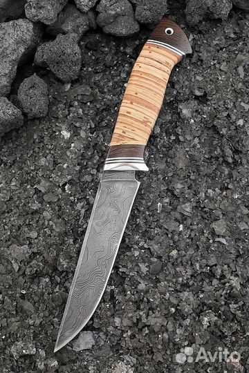 Нож Ирбис дамаск рукоять береста