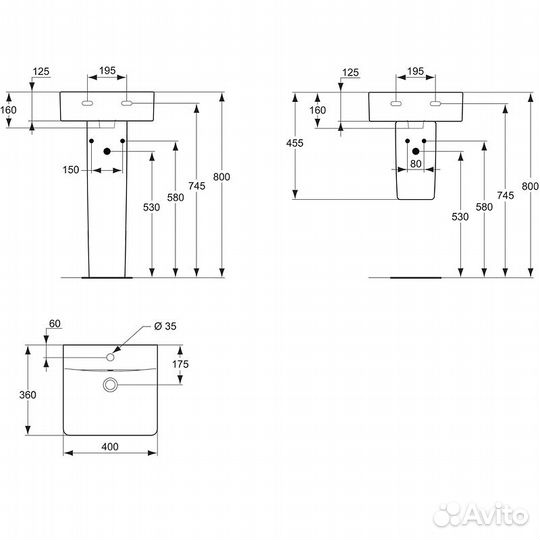 Раковина белая 40см Ideal Standard Connect E803301