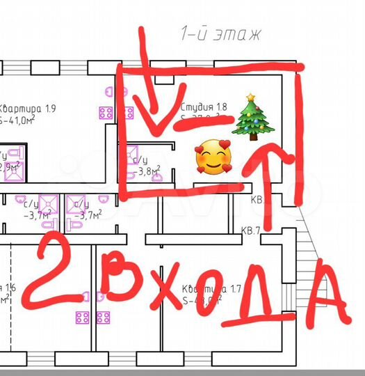 Квартира-студия, 34 м², 1/2 эт.