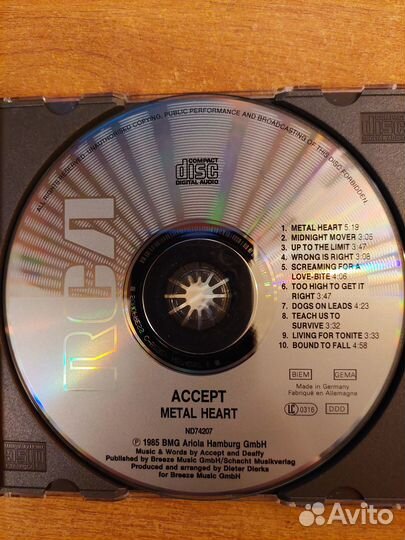 CD фирменный Accept, 1985 Metal Heart