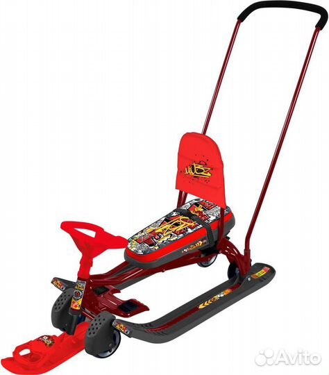 Снегокат с колесами санки на лыжах рулетка