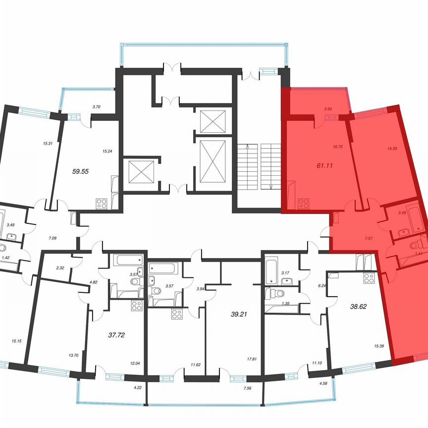 2-к. квартира, 63,1 м², 20/22 эт.