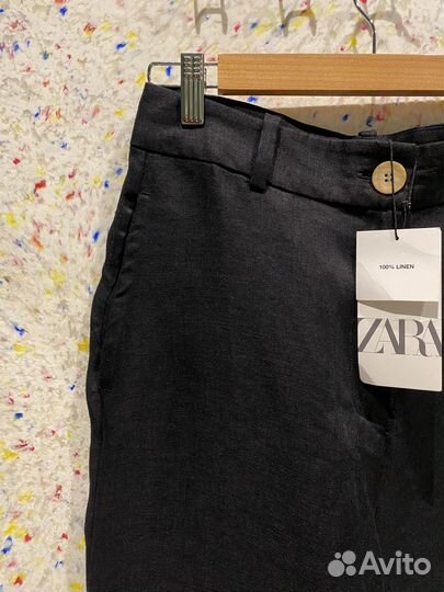 Льняные брюки Zara черные