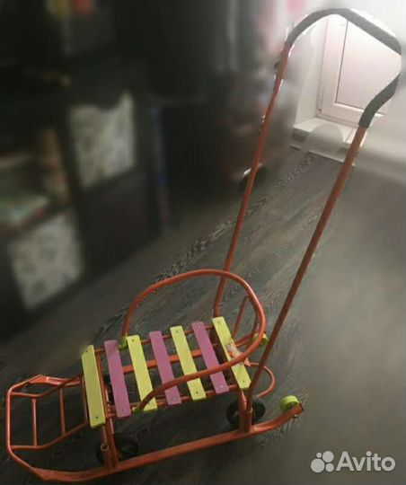 Санки детскиие с колесами и теплым чехлом