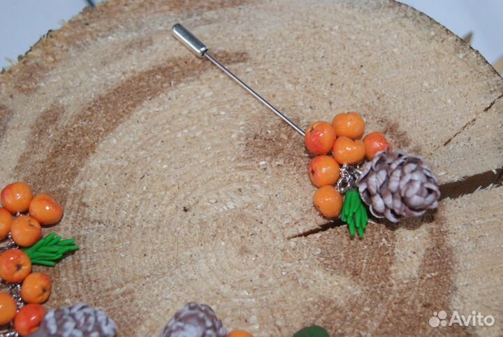 Рябина. Полимерная глина. Браслет, серьги, брошь