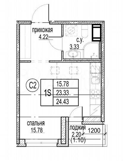Квартира-студия, 24,4 м², 8/12 эт.