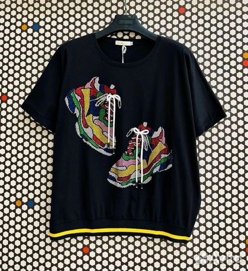 Футболка, стразы+шнурки, 6 цветов, 54 до 60 р-ры