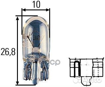 Лампа накаливания, (MIN 10) W3W 12V 3W W 2,1 x