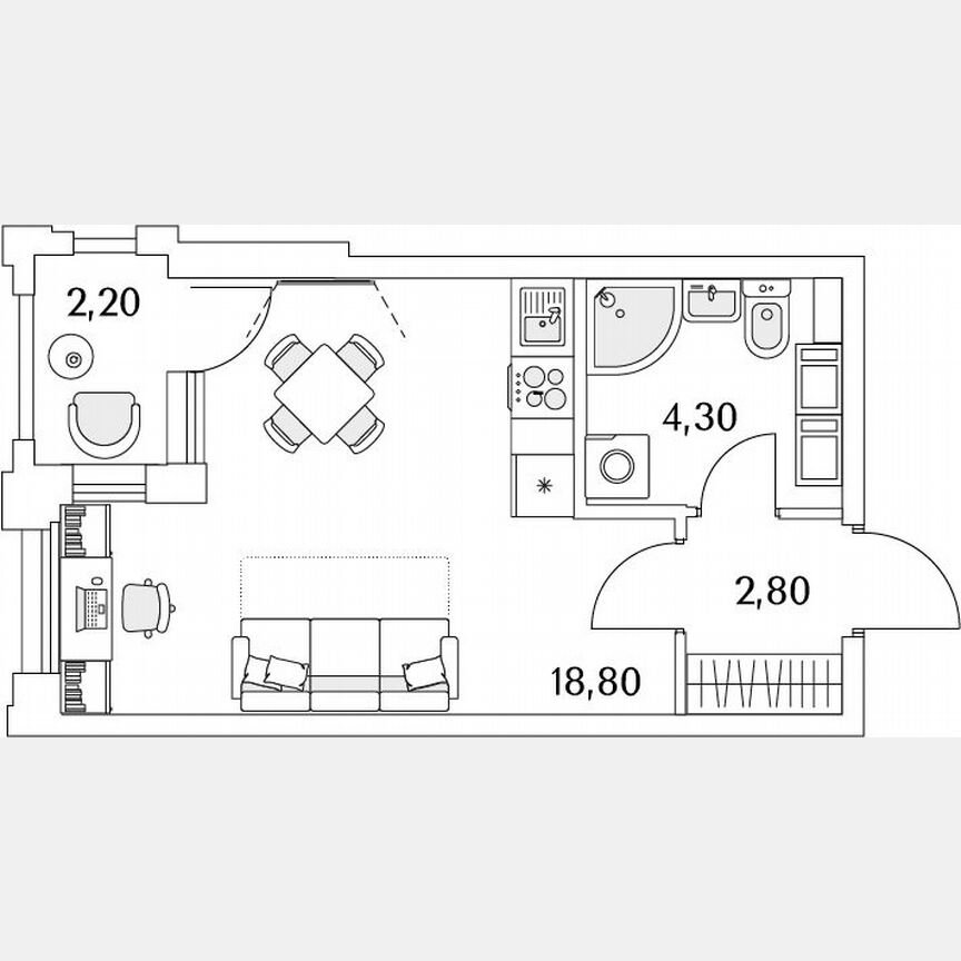 Квартира-студия, 26,7 м², 3/13 эт.