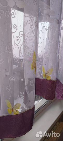 Комплект коротких штор с тюлью сиреневого