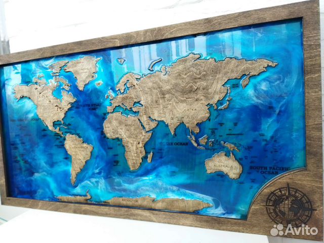 Карта мира с подсветкой из эпоксидной смолы