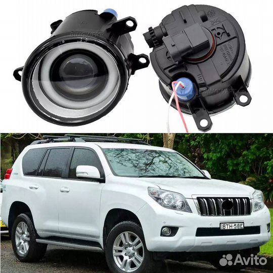 LED противотуманки с ангельскими глазами Prado 150