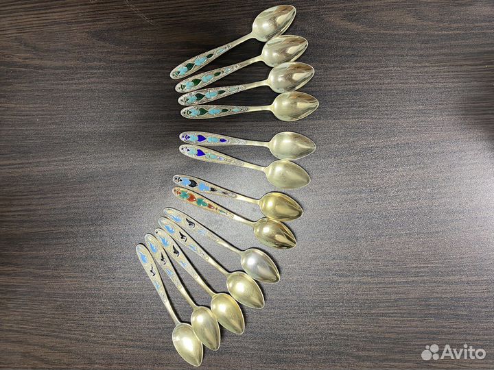 Ложки кофейные серебряные с эмалью