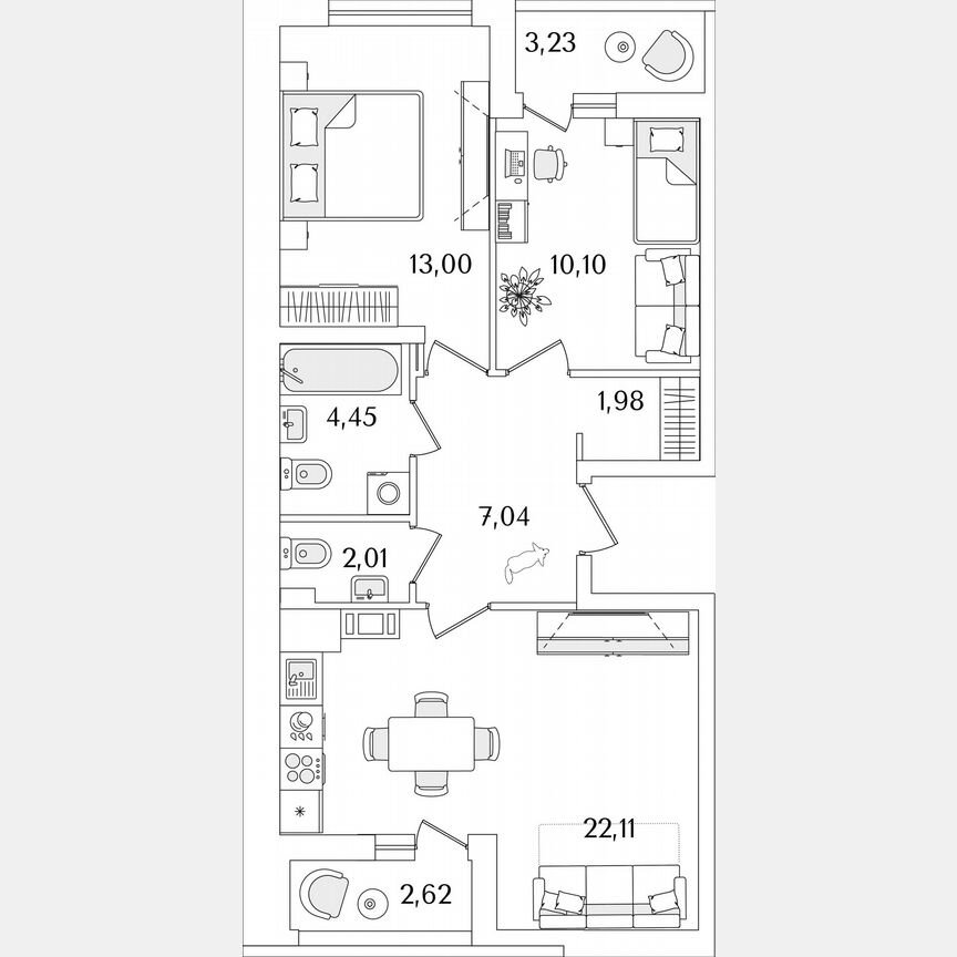 2-к. квартира, 63,6 м², 7/17 эт.