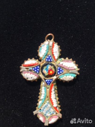 Крест антиквариат кулон микромозаика