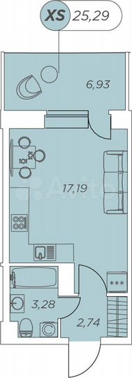 Квартира-студия, 25,3 м², 7/12 эт.