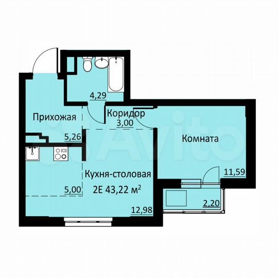 2-к. квартира, 43,2 м², 3/16 эт.