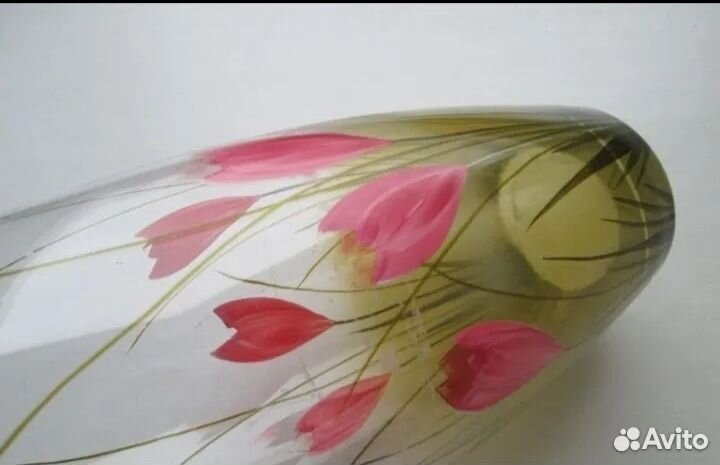 Ваза для цветов 26 см, стекло/живопись, СССР