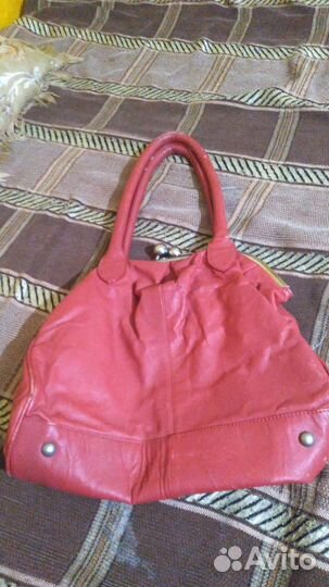 Сумка женская натуральная кожа красная