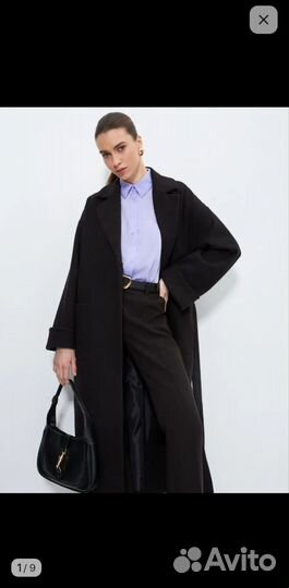 Пальто чёрное оверсайз женское длинное S