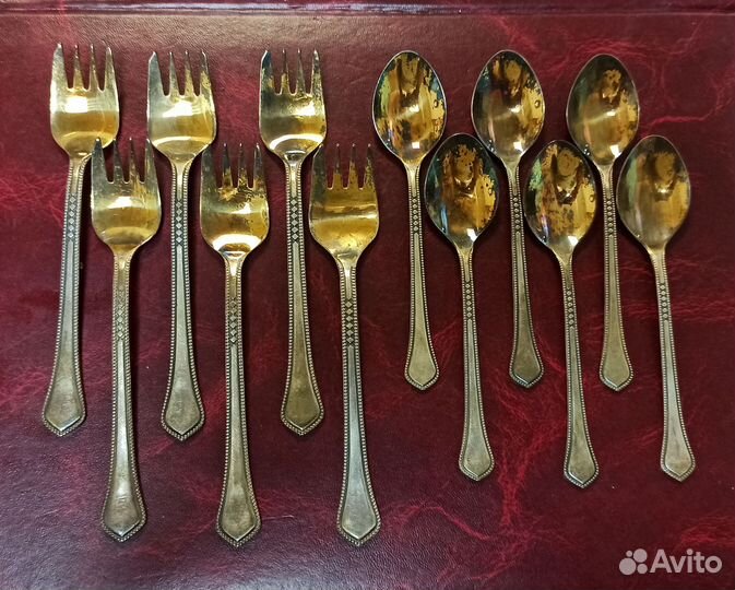 Набор вилок и ложек для торта мнц позолота Таллин