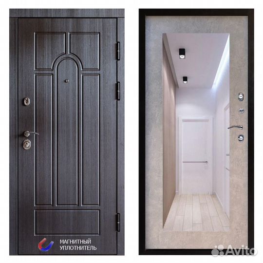 Входная дверь Модена зеркало триумф бетон светлый