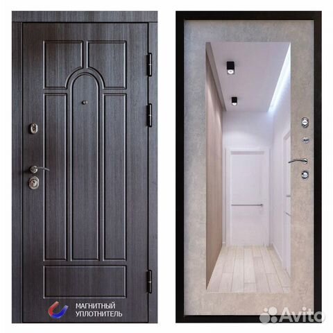 Входная дверь Модена зеркало триумф бетон светлый