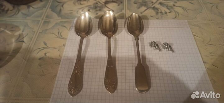 Чайные серебряные ложки и серьги