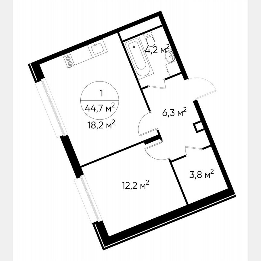 1-к. квартира, 44,7 м², 2/17 эт.