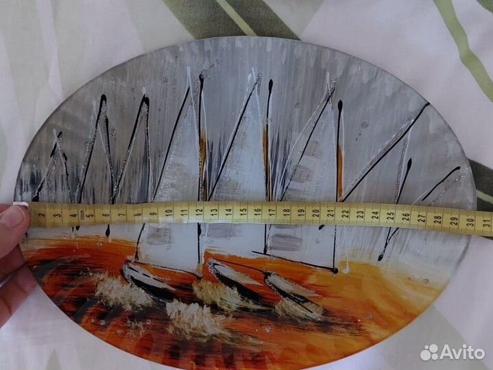 Тарелка декоративная яхты 20 на 30 стекло