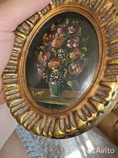 Антикварная миниатюра, масло 19 век