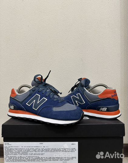 New Balance 574 Navy Blue Orange Suede (оригинал)