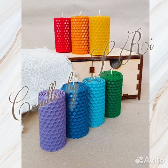 Чакровые свечи из вощины (в наборе 7 свечей)