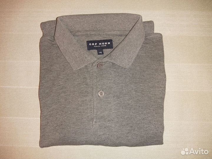 Поло однотонный с длинным рукавом. 3XL