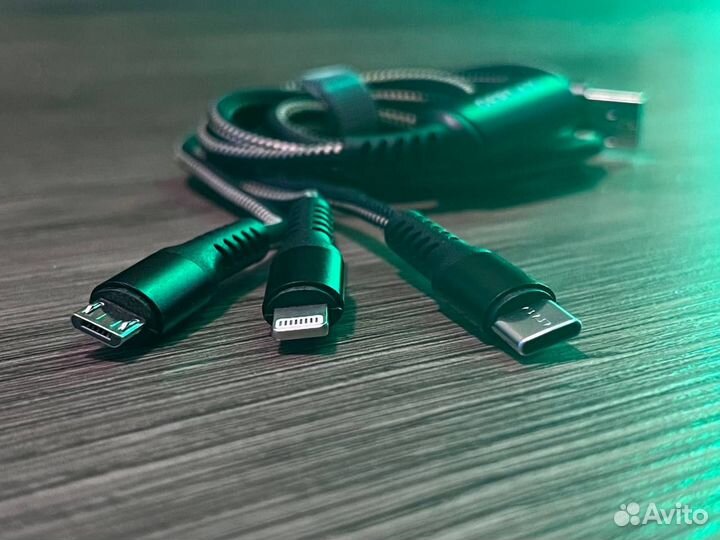 Кабель USB 3 в 1 (Lightning + Micro USB + Type-C)