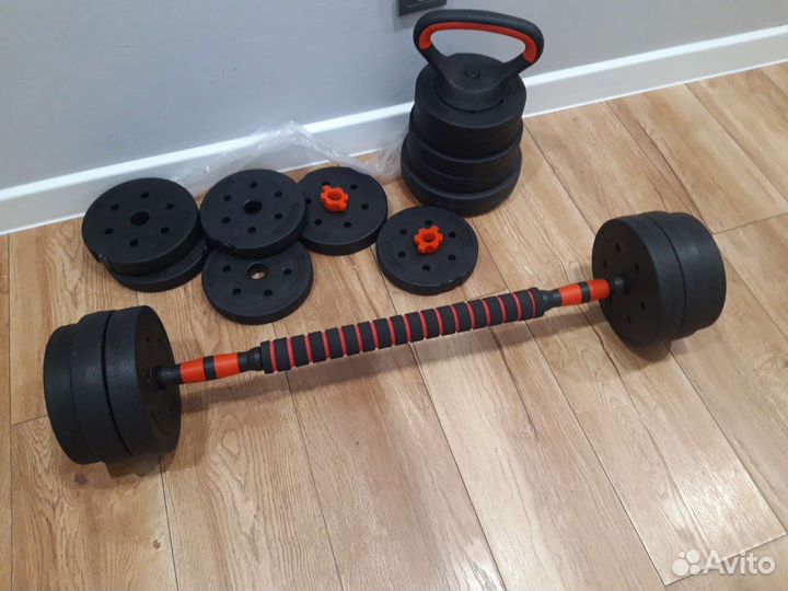 Набор 3в1 гиря гантели штанга 30кг