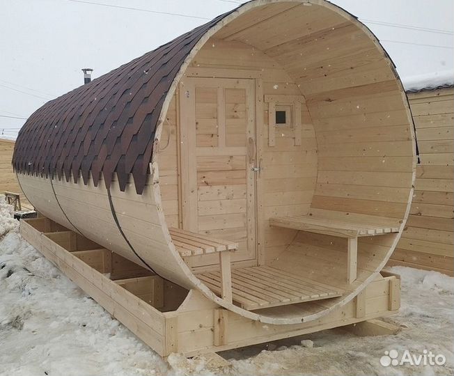 Баня бочка 5х2,4 С крыльцом
