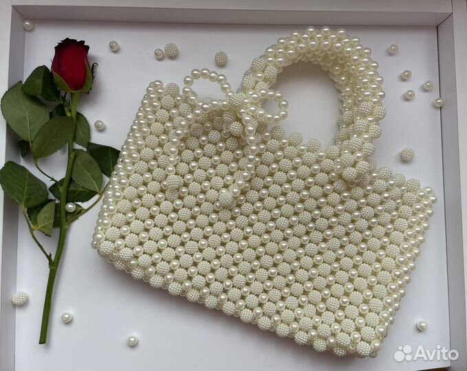 Cумка из бусин шамбала и жемчуг