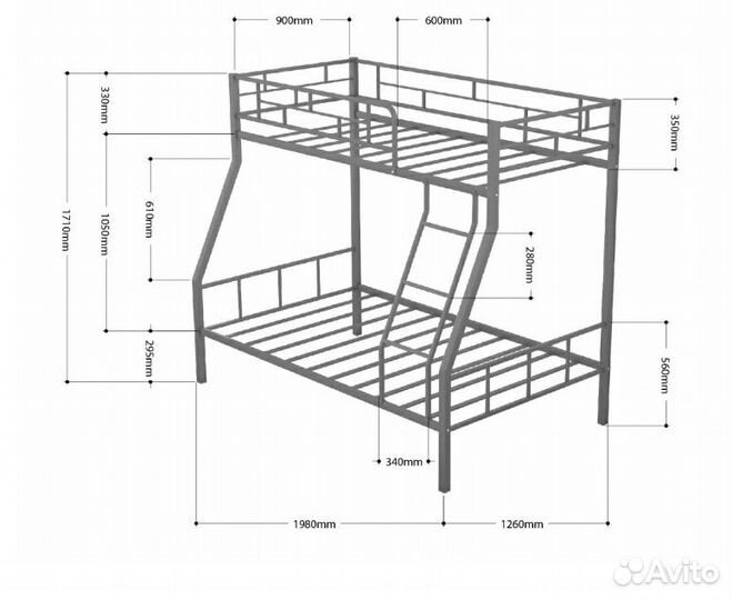 Двухъярусная кровать металлическая с ящиками Черны